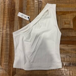 Garage White One-Shoulder Top